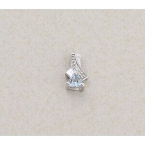 Pendant Only 10K White Gold Natural Aquamarine and Diamond Pendant 1/2" x 1/4"